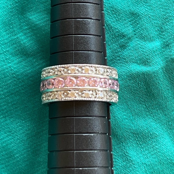 925 Silver • Pink sapphire/CZ BAND • SIZE 8 - Picture 1 of 5